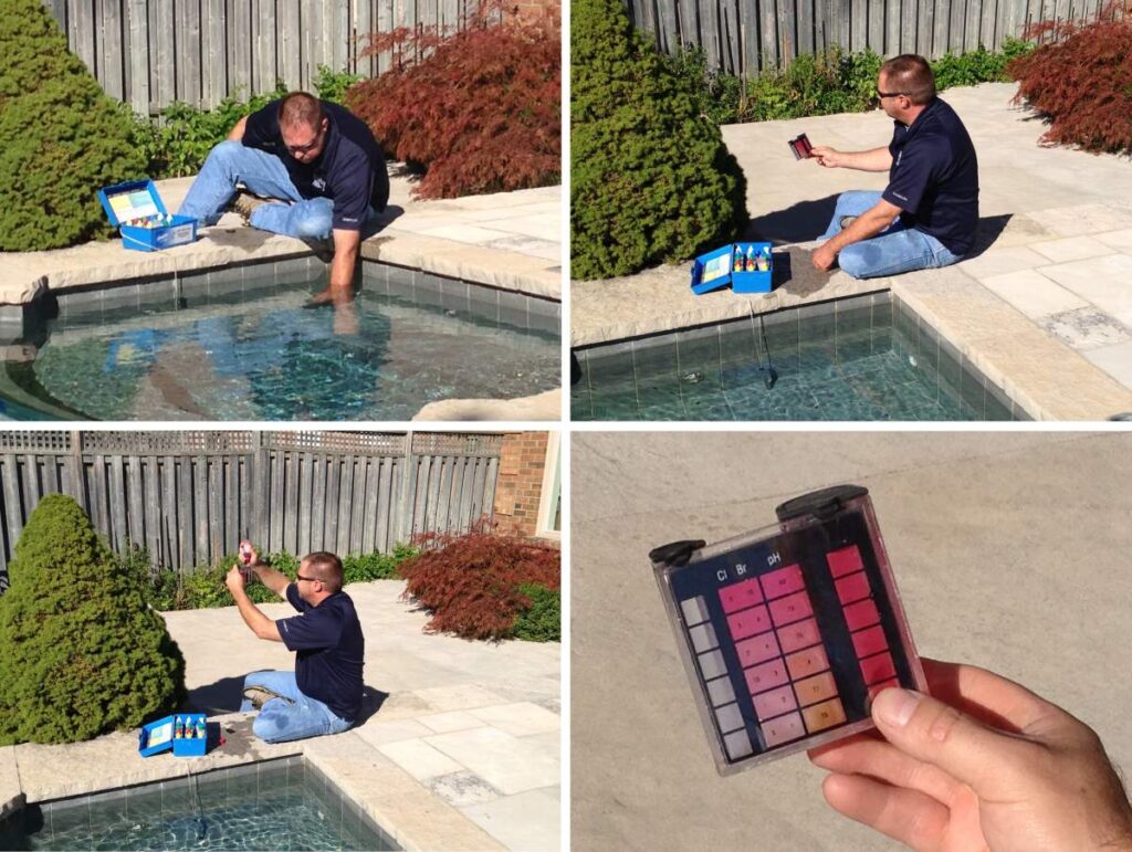 Betz Pools employee testing the pH balance of a pool