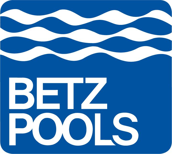 This is a logo featuring white, wavy lines against a blue background, above bold white text that reads "BETZ POOLS."