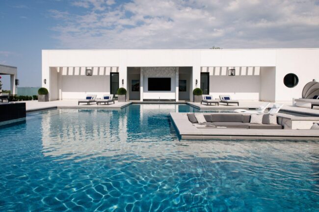 A large pool installation with geometric design.