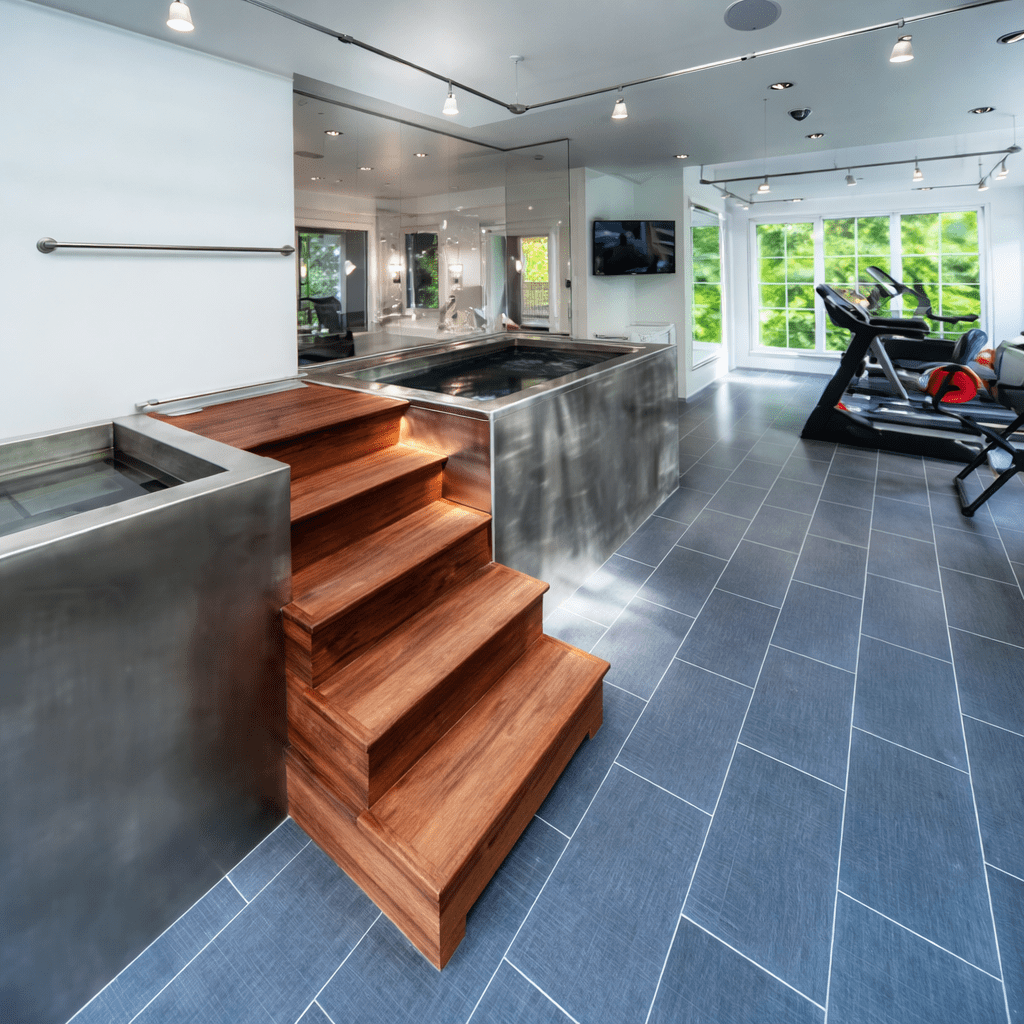 Stainless steel spa installed on an elevated terrace