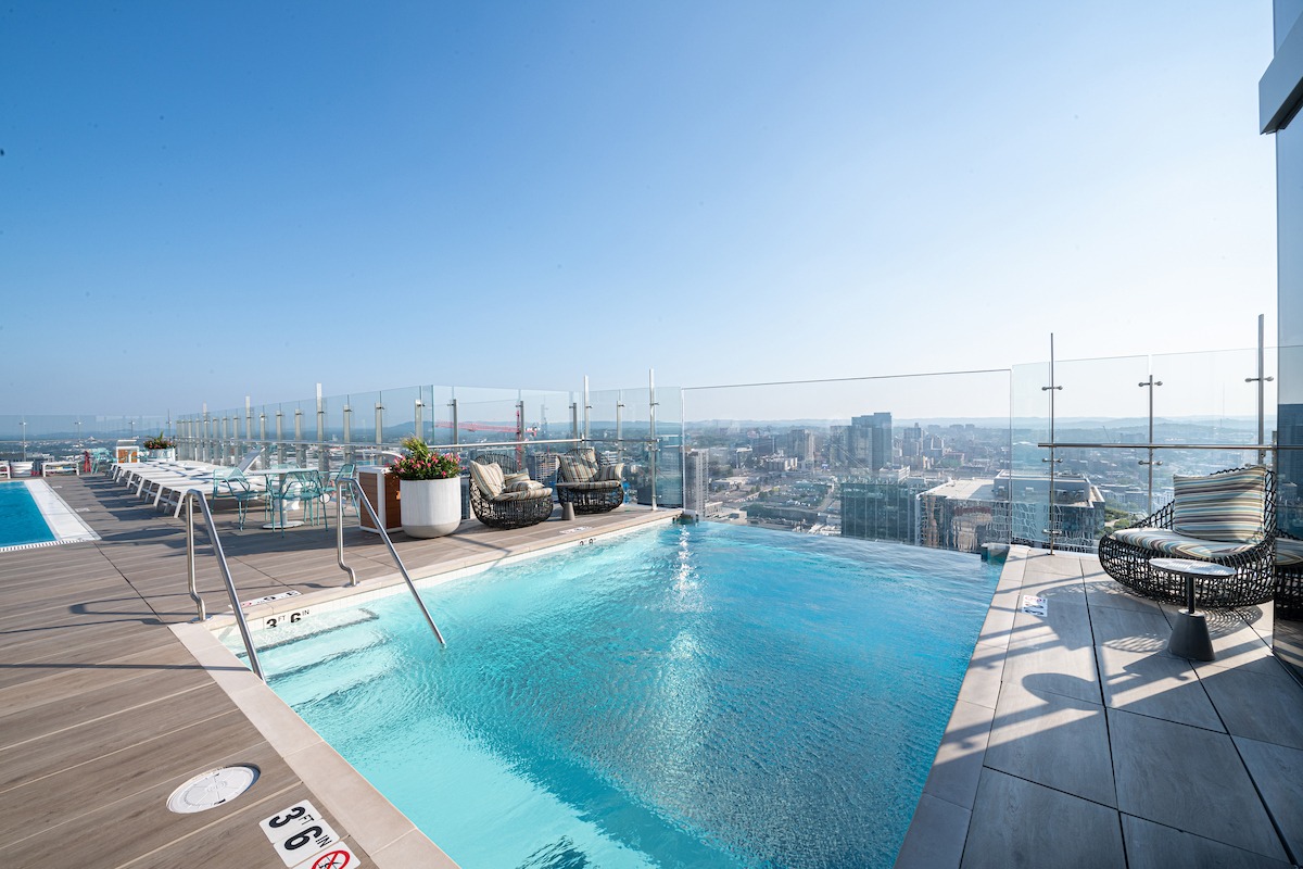 Stainless steel spa installed on an elevated terrace